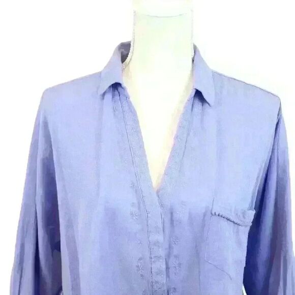 VINTAGE Democracy Blue Rolled Sleeve Pullover Shirt Size Medium - Picture 2 of 7